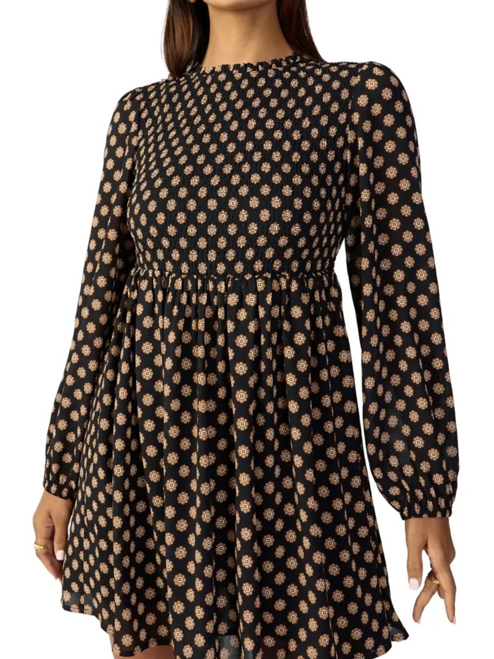 Sanctuary Medallion Smocked
Long Sleeve Babydoll Minidress
